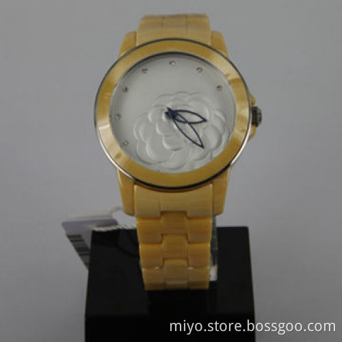 Yellow Color Ceramic Watch with Embossed Pattern Dial, Japan Movement, Fancy, Stylish and Nice
